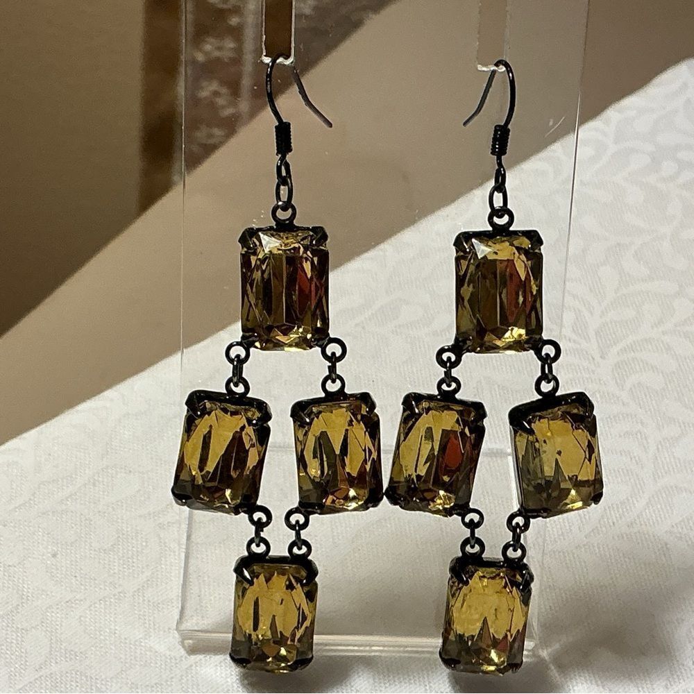 Gunmetal Setting Yellow Crystal Earrings
